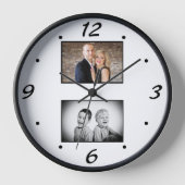 Moderne Familie bewahren 2-Foto Collage Uhr (Vorderseite)
