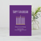 Moderne Familie Einfache Menorah Lila Hanukkah Hol Feiertagskarte (Stehend Vorderseite)