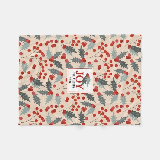 Moderne Familie Holly Berry Weihnachten Botanische Fleecedecke (Vorderseite (Horizontal))