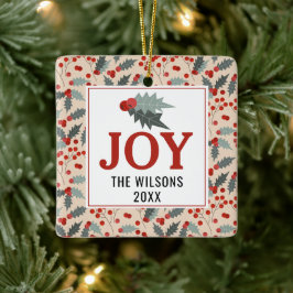 Moderne Familie Holly Berry Weihnachten Botanische Keramikornament