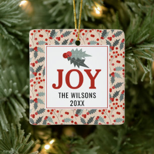 Moderne Familie Holly Berry Weihnachten Botanische Keramikornament