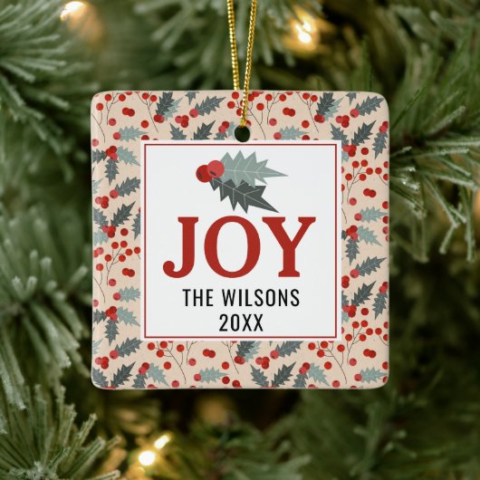 Moderne Familie Holly Berry Weihnachten Botanische Keramikornament (Baum)