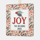 Moderne Familie Holly Berry Weihnachten Botanische Keramikornament (Links)