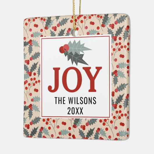 Moderne Familie Holly Berry Weihnachten Botanische Keramikornament (Links)