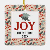 Moderne Familie Holly Berry Weihnachten Botanische Keramikornament (Vorderseite)