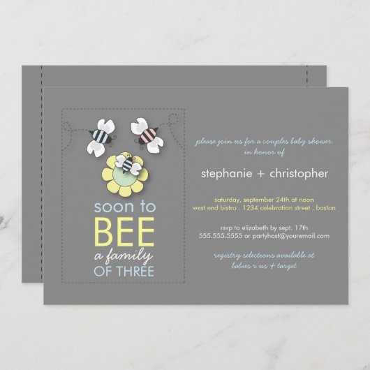 Moderne Familie zur Biene verbindet Babyparty für Einladung (Vorne/Hinten)