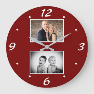 Moderne Familien-Erinnerung 2-Foto-Collage  Große Wanduhr
