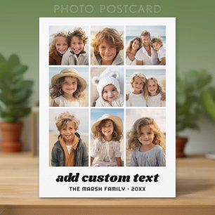 Moderne Familien-Foto-Collage 9 Fotos Weiß Minimal Postkarte