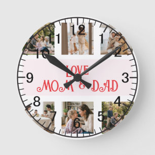 Moderne Familien-Foto-Collage Liebe Runde Wanduhr