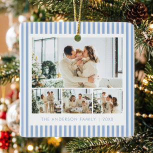 Moderne Familien-Fotocollage mit blauen Streifen Keramikornament