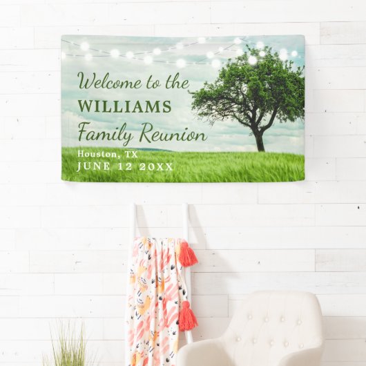 Moderne Familienbaum String Lights Picnic Wiederse Banner (Insitu)