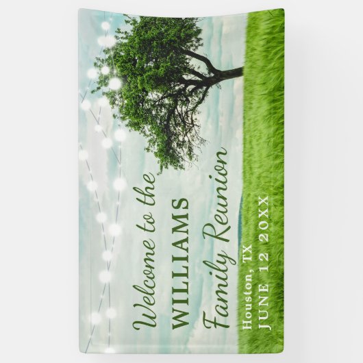 Moderne Familienbaum String Lights Picnic Wiederse Banner (Vertikal)