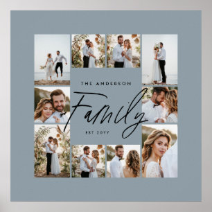Moderne, familienblaue Collage aus minimalem Foto Poster