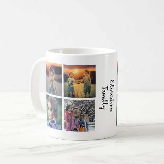 Moderne Familienfoto-Collage Monogramm Name Kaffeetasse (Vorderseite Links)