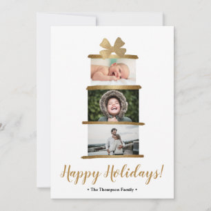 Moderne Familienfoto-Geschenk mit goldenem Bogen F Feiertagskarte