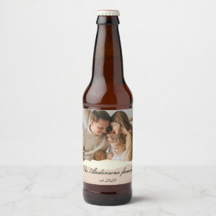Moderne Familienfoto & Personalisiertes Namensgesc Bierflaschenetikett