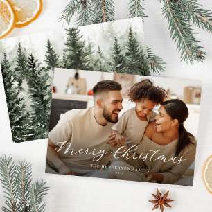 Moderne Familienfoto-Wald-Weihnachtskarte Feiertagskarte