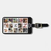 Moderne FamilienfotoCollage in Schwarz | Monogramm Gepäckanhänger (Vorderseite horizontal)
