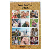 Moderne Familienfotografie Collage Gold Glitzer Cu Kalender (Titelbild)