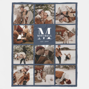 Moderne Familienfotografie Collage Mit Monogramm N Fleecedecke