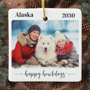 Moderne, familienfreundliche Hunde Foto Happy Howl Keramikornament