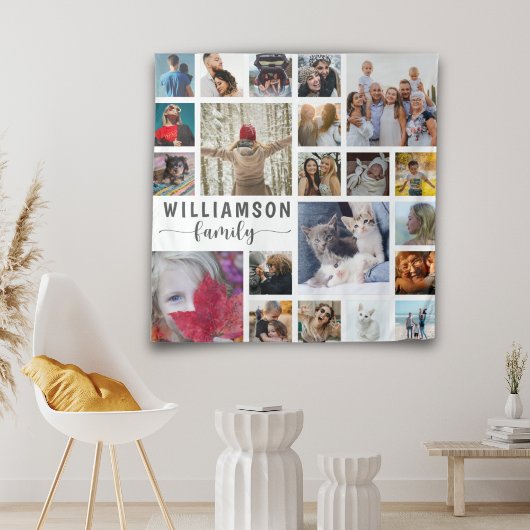Moderne Familienname 21 FotoCollage Wandteppich