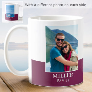 Moderne Familienname Benutzerdefiniert 2 Foto Pink Kaffeetasse