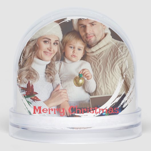 Moderne Familienname Foto Keepake Frohe Weihnachte Schneekugeln (Vorderseite)