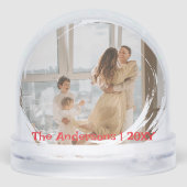 Moderne Familienname Foto Keepake Frohe Weihnachte Schneekugeln (Rückseite)