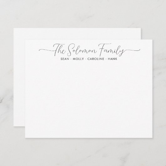 Moderne Familienname paare Black Script Calligraph Mitteilungskarte (Vorne/Hinten)