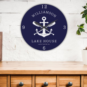 Moderne Familienname Seelage Haus Marine Blau Große Wanduhr