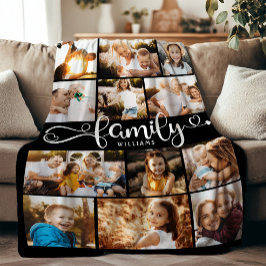 Moderne Familienskripte Herz Foto Collage Chic Fleecedecke