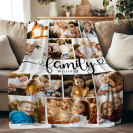 Moderne Familienskripte Herz Foto Collage Chic Fleecedecke