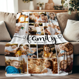 Moderne Familienskripte Herz Foto Collage Chic Fleecedecke
