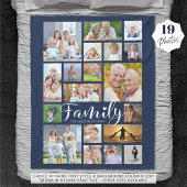 Moderne FAMILY 19 Foto Collage Script Herz Marine Fleecedecke