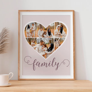 Moderne FAMILY Foto Collage Liebe Script Herz Poster