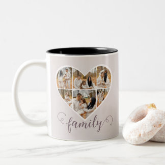 Moderne FAMILY Foto Collage Liebe Script Herz Zweifarbige Tasse