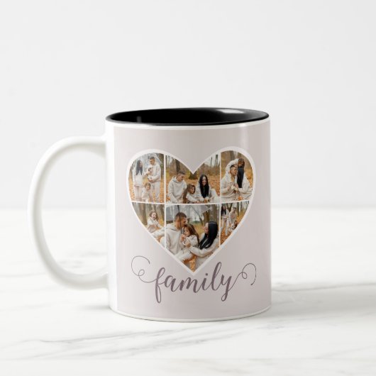 Moderne FAMILY Foto Collage Liebe Script Herz Zweifarbige Tasse (Links)