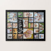 Moderne FAMILY Scripte Fotocollage Name Schwarz Puzzle (Horizontal)
