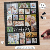 Moderne FAMILY Scripte Fotocollage Name Schwarz Puzzle