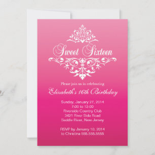 Moderne Fancy Hot Pink Sweet Sixteen Geburtstagsfe Einladung