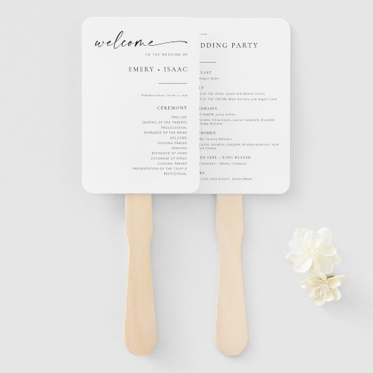 Moderne Fans des Minimalistischen Script Chic Wedd Fächer (Vorne und Hinten)
