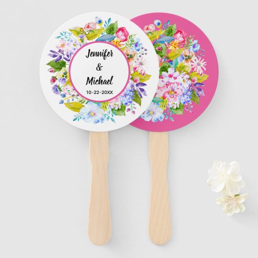 Moderne Fans von Blumenrosa Wedding Fächer (Vorne und Hinten)