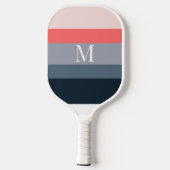 Moderne Farbbblock-Streifen mit Monogramm Pickleball Schläger (Rückseite)