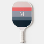 Moderne Farbbblock-Streifen mit Monogramm Pickleball Schläger (Vorderseite)