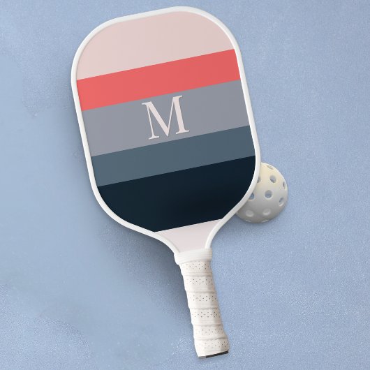 Moderne Farbbblock-Streifen mit Monogramm Pickleball Schläger