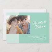 Moderne Farbblock-Mintgrün-Foto-Hochzeit Save The Date (Vorderseite)