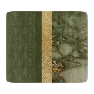 Moderne Farbblock-Olivgrün-Goldfolie Marmor Schneidebrett