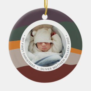 Moderne Farbblockade mein erstes Weihnachtsbräunch Keramik Ornament