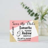 Moderne Farbblöcke in Goldpinke Save the Date Ankündigungspostkarte (Stehend Vorderseite)